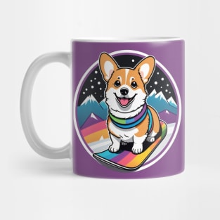 Corgi on Rainbow Snowboard Mug